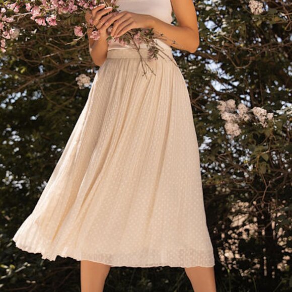 Lulus Dresses & Skirts - Lulus You're On My Mind Ivory Pleated Swiss Dot Midi Skirt White - Size L